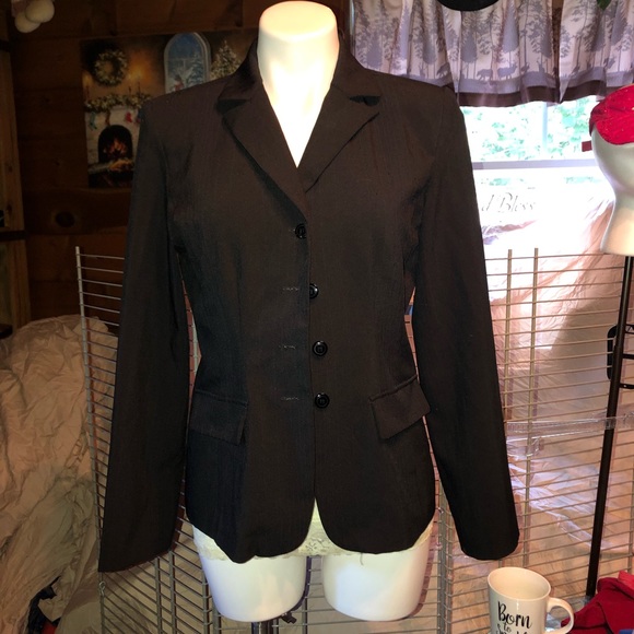 Black suit jacket w blue pin striping - Picture 3 of 7
